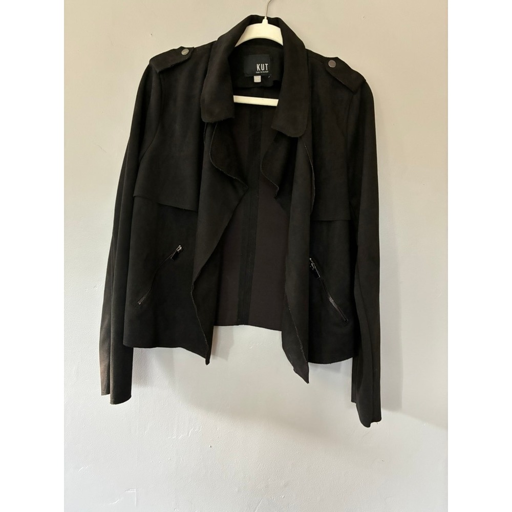 L KUT from the Kloth Black Faux Suede Draped Moto Jacket Edgy Minimalist Goth